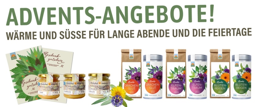 Advents- und Weihnachtsangebote von Kräutergarten Pommerland: Bio-Kräutertee in Kombination mit Honig aus dem Trebeltal