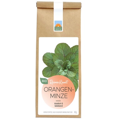 Orangenminze Bio-Kräutertee vom Kräutergarten Pommerland in der 40 g Papiertüte – köstlich & belebend. Handgemacht in Mecklenburg-Vorpommern.