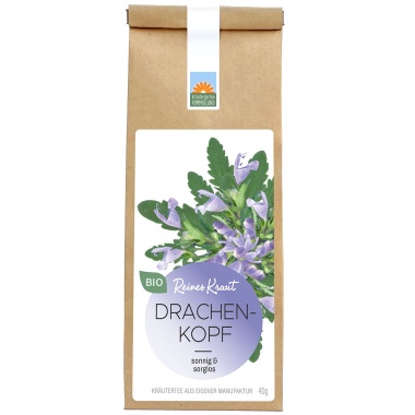 Drachenkopf Bio-Kräutertee vom Kräutergarten Pommerland in der 40 g Papiertüte – sonnig & sorglos. Handgemacht in Mecklenburg-Vorpommern, mild-zitronig und naturbelassen.