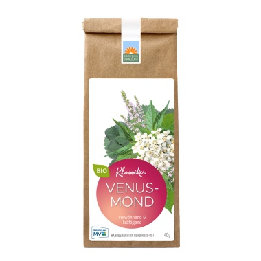 Venusmond Bio-Frauentee von Kräutergarten Pommerland in der 40 g Papiertüte – verwöhnend & kräftigend, handgemacht in Mecklenburg-Vorpommern.