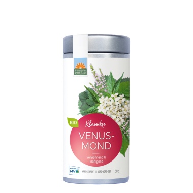 Venusmond Bio-Frauentee von Kräutergarten Pommerland in der 50 g Teedose – wohltuend & stärkend, handgemacht in Mecklenburg-Vorpommern.
