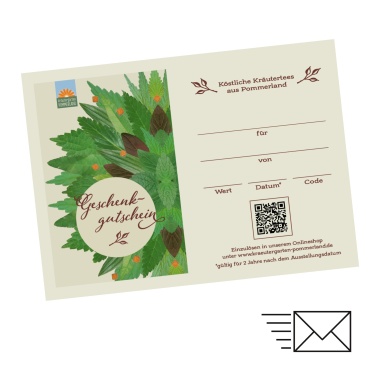 Wert-Gutschein online von Kräutergarten Pommerland mit floraler Gestaltung zum Einlösen im Webshop